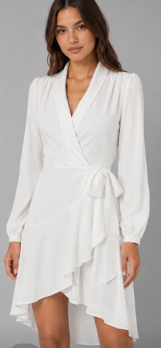 Lucy Paris Adonia Long Sleeve Mini Wrap Drape Dress White Medium NWT